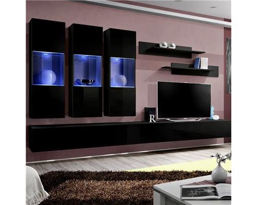 Meuble TV ensemble mural noir ARDARA - L 320 x P 40 x H 190 cm
