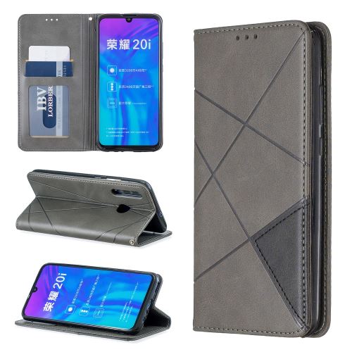 Etui en PU motif géométrique avec porte-carte gris pour votre Huawei P Smart Plus 2019/Enjoy 9s/Honor 10i
