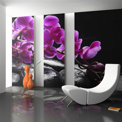 Papier peint Moment de détente : orchidée et pierres zen-Taille L 200 x H 154 cm