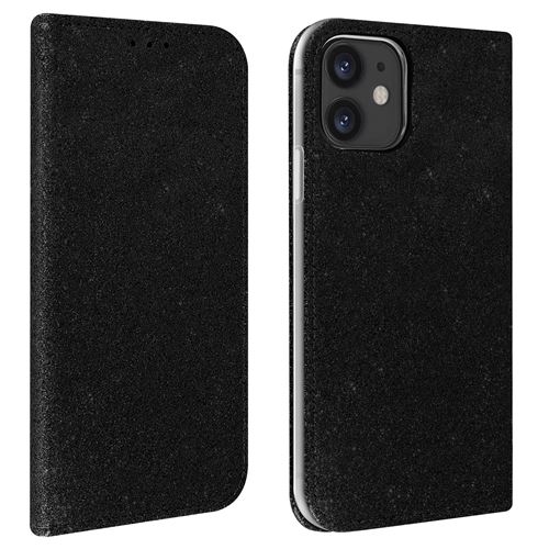Avizar Étui pour iPhone 12 / 12 Pro Paillettes Brillant Clapet Portefeuille Support Vidéo Noir