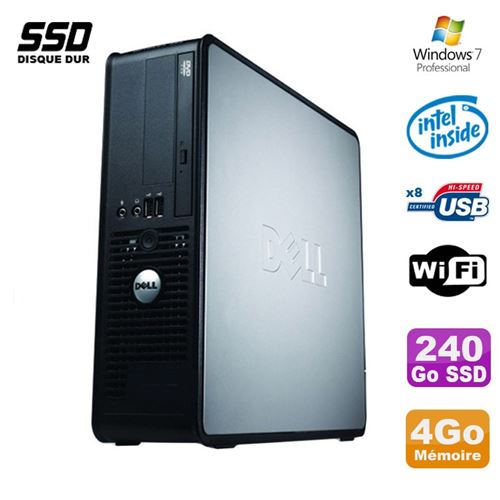 PC Dell Optiplex 380 Sff E5200 2.5Ghz 4Go 240Go SSD Dvd WiFi Win 7 Pro