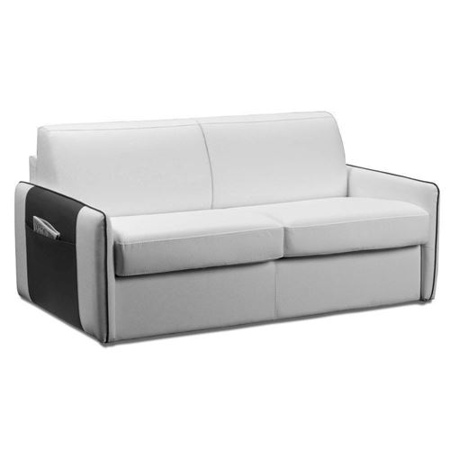 BALI canapé convertible RAPIDO cuir vachette blanc sommier lattes et BULTEX 140cm