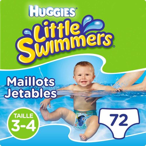 Huggies Maillots de bain jetables pour bébés, Taille 3-4 (7-15 kg), 72 couches-culottes, 12 unités, Unisexe, Maxi pack, Little Swimmers