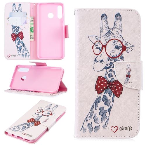 Etui en PU impression de motifs avec support girafe pour votre Huawei P30 Lite