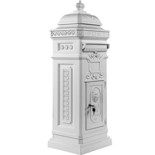Boîte aux lettres sur pied, style antique anglais, aluminium inox, hauteur: 102,5 cm, coloris : blanc, garantie: 3 ans