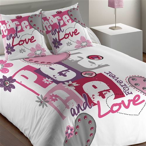 Parure de Lit Peace And Love Multicolore avec housse de couette et taie(s) d'oreiller Les Ateliers du Linge Les Ateliers du Linge