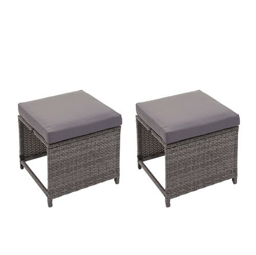 2x tabouret en polyrotin HWC-G16, tabouret de jardin, siège, gastronomie ~ gris, coussin gris foncé