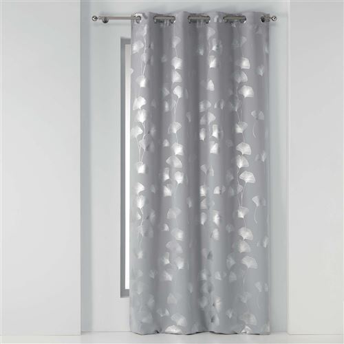 Rideau a oeillets 135 x 240 cm occultant imprime metallise ginkgold Gris/argent