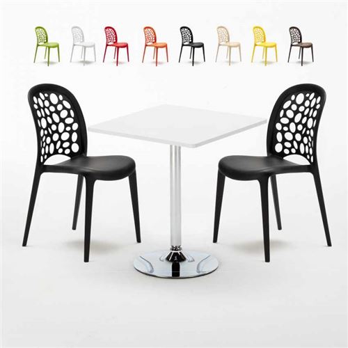 Table Carrée Blanche 70x70cm Avec 2 Chaises Colorées Set Intérieur Bar Café Weddin Cocktail, Couleur: Noir