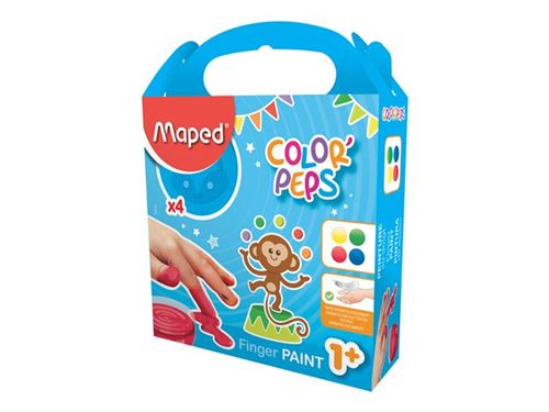 Maped Color'Peps - Peinture Au Doigt - Gouache - Jaune Vif, Vert Vif, Bleu Vif, Rouge Vif - 80 G (Pack De 4)