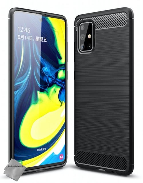 Coque silicone gel carbone pour Samsung Galaxy A71 avec verre trempe - NOIR