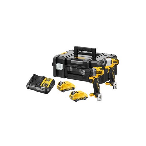 Dewalt Pack Perceuse Visseuse à Percussion + Visseuse à Chocs Brushless 12V Lithium 2X3.0Ah avec