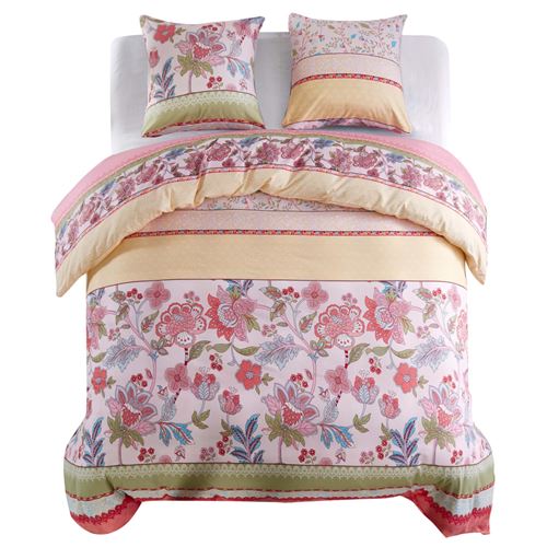 vidaXL Jeu de housse de couette 3 pcs Fleurs 200x200/60x70 cm Rose