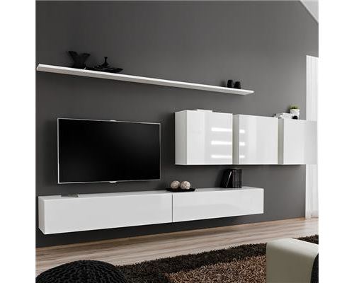 Meuble télé suspendu blanc ANSELMO 3-L 340 x P 40 x H 150 cm- Blanc