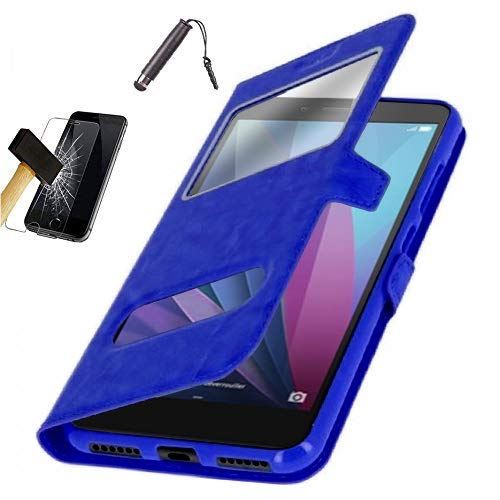 Etui Housse Coque Bleu Compatible pour Samsung Galaxy A9 2018 + Film verre trempé + Stylet
