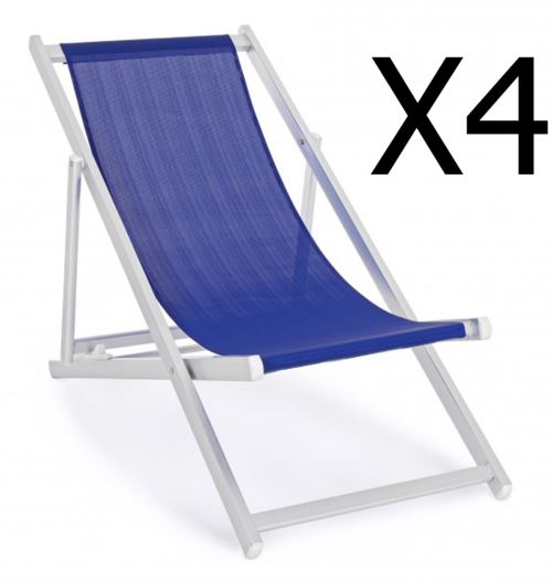 Lot de 4 chiliennes en aluminium coloris bleu - Dim : L 57 x P 80 x H 106 cm -PEGANE-