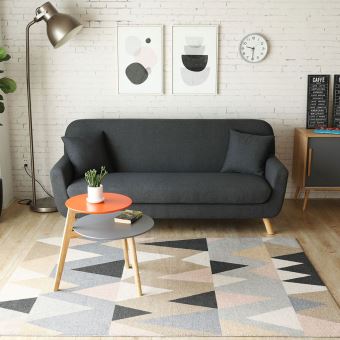 Le Nils Canapé Scandinave 3 Places Gris Anthracite 2 Coussins