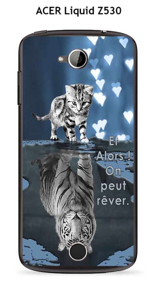 Coque TPU gel souple ACER Liquid Z530 design Chat Tigre Blanc fond bleu noir Et Alors !