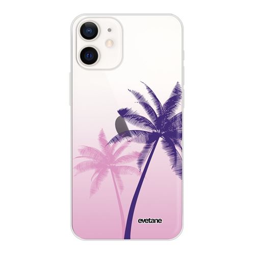 Coque pour iPhone 12 mini souple transparente Palmiers et Dégradé Motif Ecriture Tendance [Evetane®]