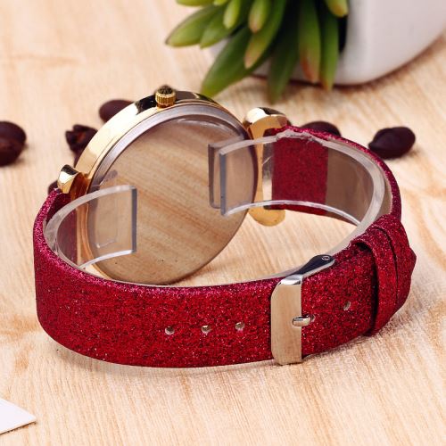 OHP Montre femme - Montre en cuir rhinestone en quartz pour femmes - rouge .