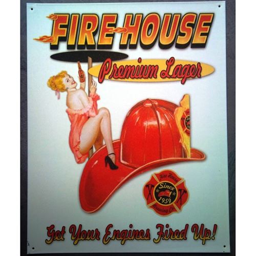 plaque casque pompier et pin up fire house tole deco caserne