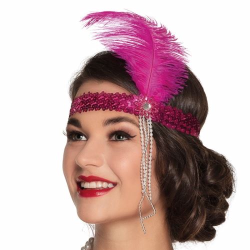 bandeau charleston rose avec plume rose