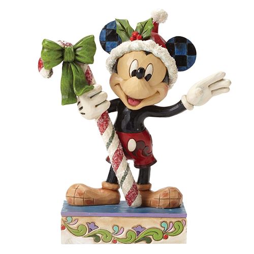 Statuette - Mickey - Disney Traditions - Mickey Mouse avec canne de Noel