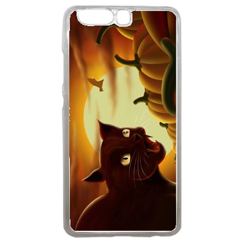 Coque Chat Noir Citrouille Compatible P10 Transparent