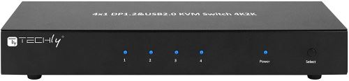 Techly IDATA DP-KVM4 Grille de Montage Noir commutateur écran, Clavier et Souris - Commutateurs écran-Clavier-Souris (4K Ultra HD, 3840 x 2160 Pixels, 30 Hz, USB, USB, DisplayPort)