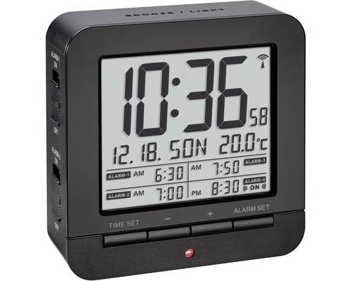 TFA Dostmann 60.2536.01 radiopiloté(e) Réveil noir Heures de réveil 4