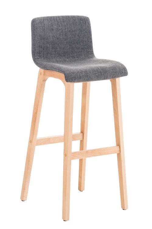 CLP Tabouret de bar Hoover Assise en Tissu pieds Bois Nature , Gris clair