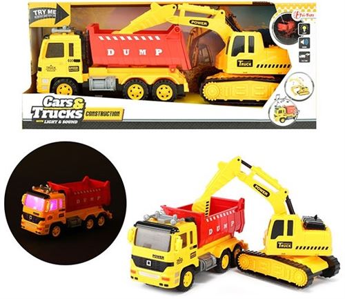 Cars & Trucks - Camion à benne basculante avec pelle - Son et lumière - couleur jaune & rouge - Cars & Trucks