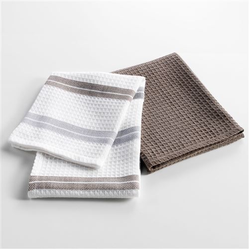 2 torchons 50 x 70 cm coton nid d'abeille coquette Taupe