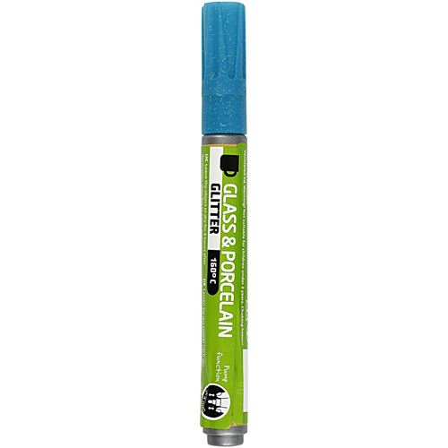Creotime stylo à peinture verre & porcelaine pailletée turquoise