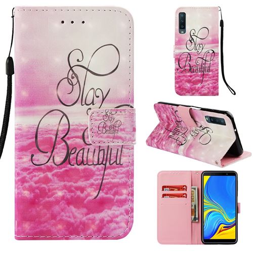Etui en PU impression de motifs décor points lumineux séjournez en beauté pour votre Samsung Galaxy A7 (2018) A750