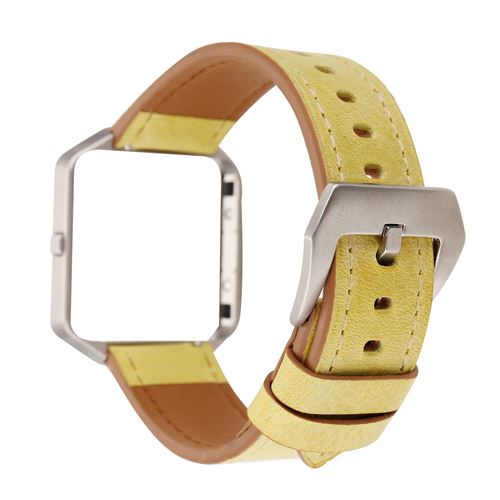 Bracelet en cuir simple avec cadre en métal pour Fitbit Blaze - Jaune