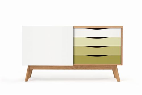 Paris Prix - Buffet 4 Tiroirs & 1 Porte avon 128cm Chêne & Vert