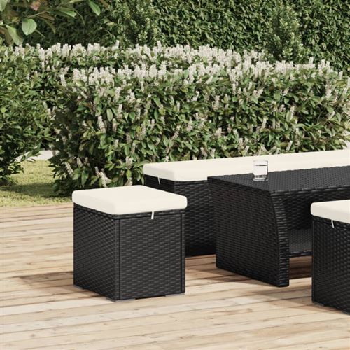 VIDAXL - Pouf avec coussin - Poly Rotin - Noir - 40x30x40 cm - Image 3
