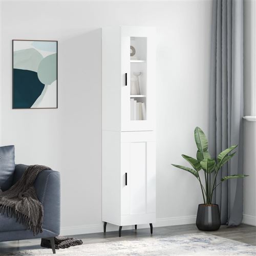 vidaXL Buffet Haut, Armoire de Rangement avec Pieds, Meuble de Rangement, Organisateur Salon Salle de Séjour, Blanc Bois d'Ingénierie