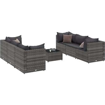 Salon De Jardin En Bambou 2 Places Avec Coussins Taupe - Canapé, Table Basse, Modulable - 9