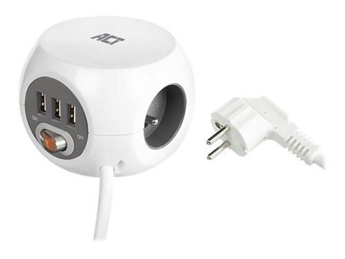 ACT - Coupe-circuit - entrée : CEE 7/7 - connecteurs de sortie : 3 (3 x USB Type A, 3 x type E) - 1.5 m cordon - blanc