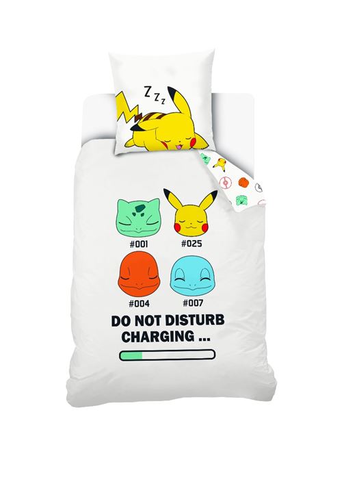 NINTENDO - Housse de couette Pokémon 140x200 cm + taie d'oreiller Pikachu 63x63 cm - Blanc - 100% Coton