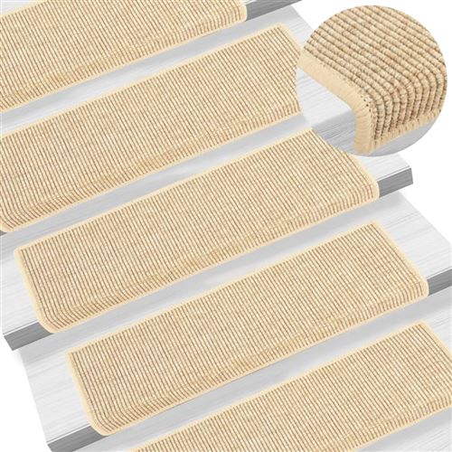 vidaXL Tapis d'escalier autocollants 15 pcs 65x25 cm Beige clair