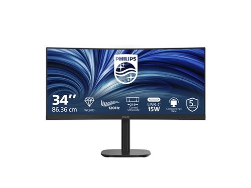 Philips 34B2N3500C - 3000 Series - écran LED - incurvé - 34" - 3440 x 1440 WQHD @ 120 Hz - VA - 3500:1 - HDR10 - 2xHDMI, DisplayPort - haut-parleurs - noir