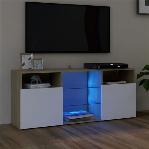 vidaXL Meuble TV avec lumières LED Blanc et chêne sonoma 120x30x50 cm