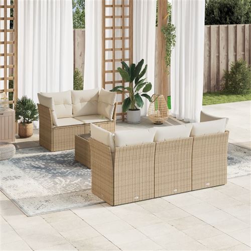 Salon de jardin vidaXL avec coussins 6 pcs beige résine tressée