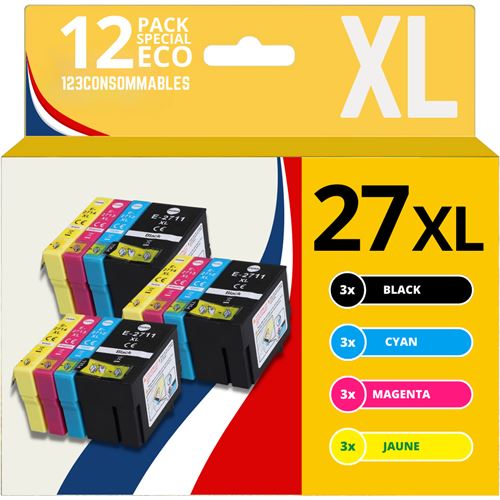Non Communiqué Pack 123Consommables - 27XL Cartouches D'encre Compatible Avec Epson 27 27 Xl Pour Epson Wf 3620 Wf 7720 Wf 3640 Wf 7715 Wf 7710 Wf 7620 Wf 7610 Wf 7210 Wf 7110