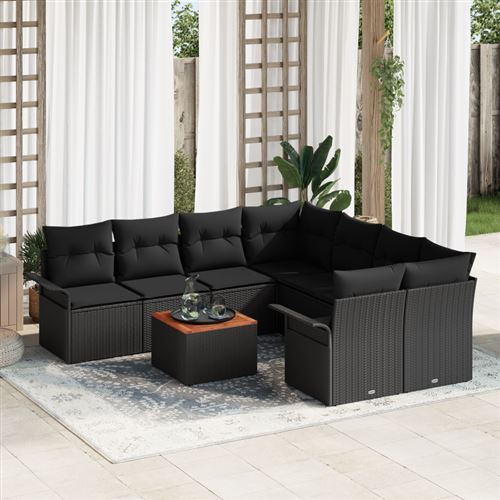 Non Communiqué Noir Ensemble De Canapé De Jardin 9 Pièces Avec Coussins Poly Rattan Acacia