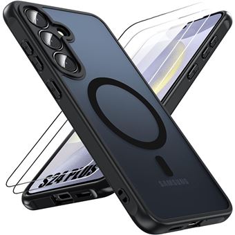 Coque + 2 Verres Trempés pour Samsung Galaxy S24 Plus (S24+) Protection avec Cercle Magnétique et Vitre Caméra Intégrée - Noir - BOOLING - 1