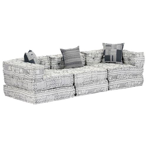 vidaXL Pouf modulaire à 3 places Gris clair Tissu